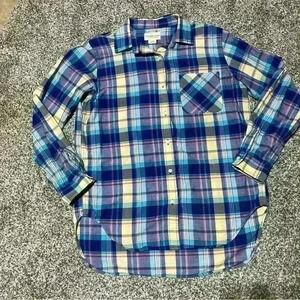 Denim & Supply Ralph Lauren Women Shirt M RL Boyfriend Blue Plaid Button Collar